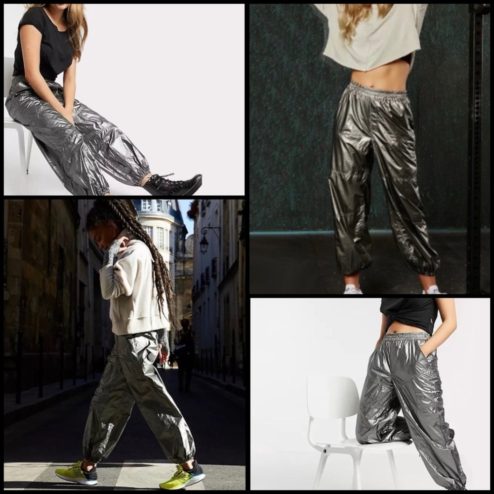 Free People Movement Mirror Ball Metallic SilverPewter Street Jogger Pants S